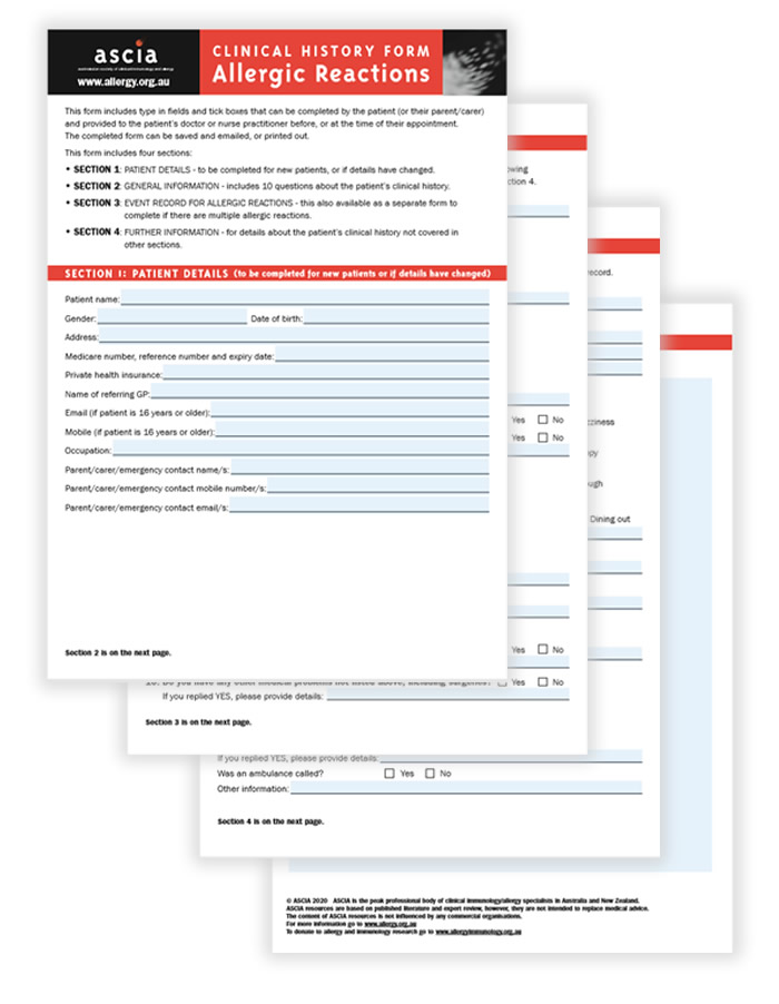 ASCIA Clinical History Form 2020