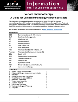 ASCIA Venom Immunotherapy A Guide for Clinical Immunology/Allergy Specialists 
