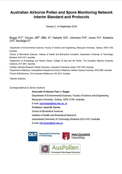 Australian Airborne Pollen and Spore Monitoring Network Interim Standard and Protocols