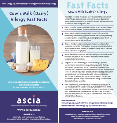 Cow S Milk Dairy Allergy Australasian Society Of Clinical Immunology And Allergy Ascia