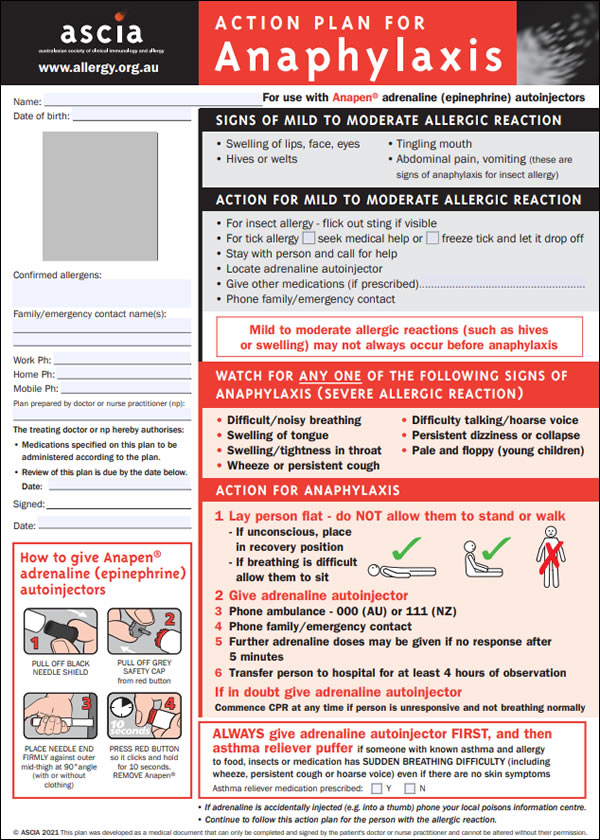 ASCIA Action Plan: Anaphylaxis - Australasian Society of Clinical ...