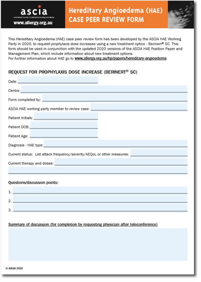 ASCIA HAE Case Peer Review Form 2020