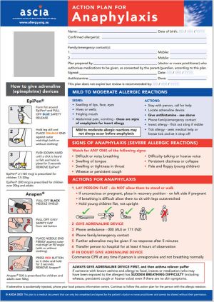 ASCIA Action Plan for Anaphylaxis (RED) 2023 